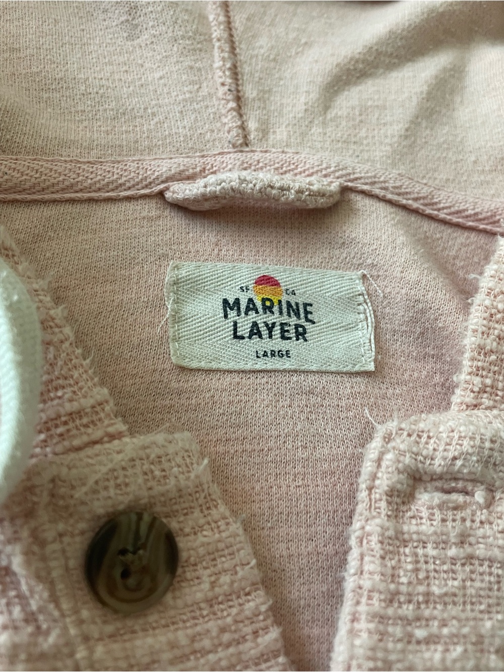 Marine Layer Large Pale Pink Hooded Henley Pullover - Picture 3 of 6